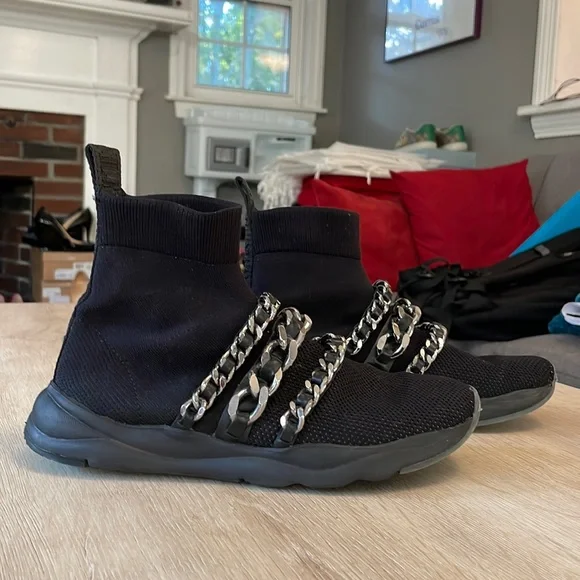 Balmain Socks Chain Link Sneakers In Black/Silver - 38 - Picture 1 of 9